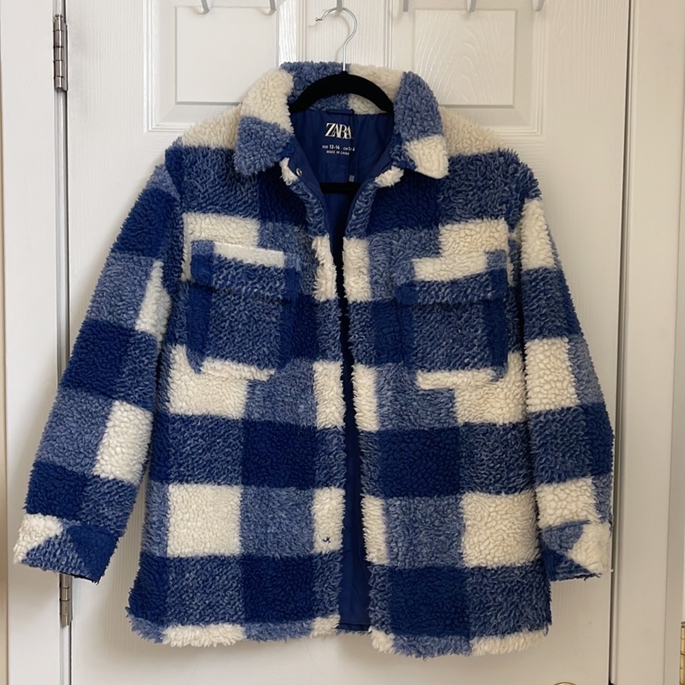 Zara plaid fleece oversized shirt jacket